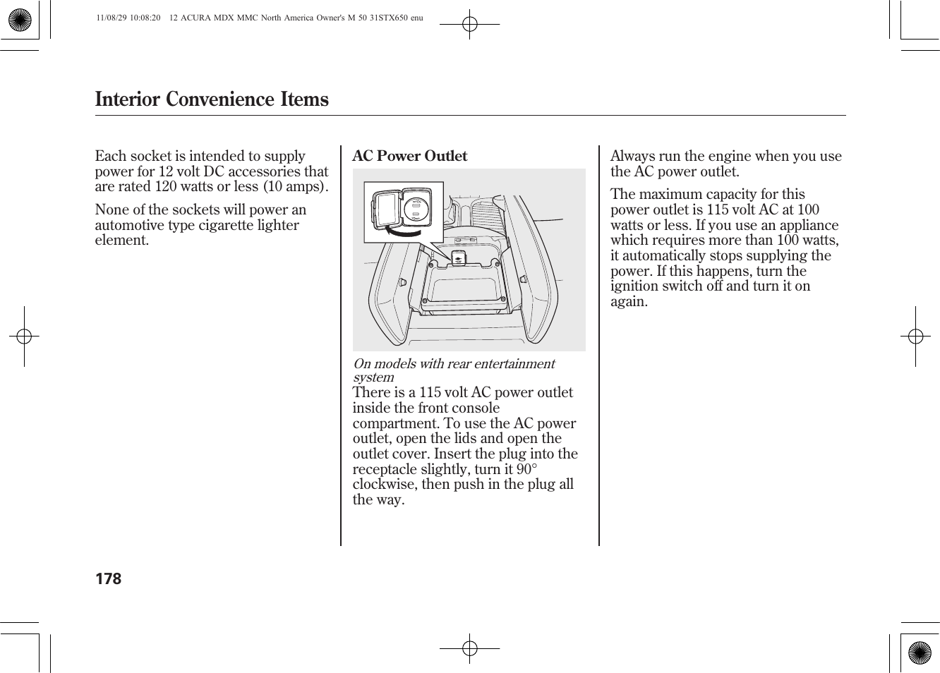 Interior convenience items | Acura 2012 MDX User Manual | Page 185 / 617