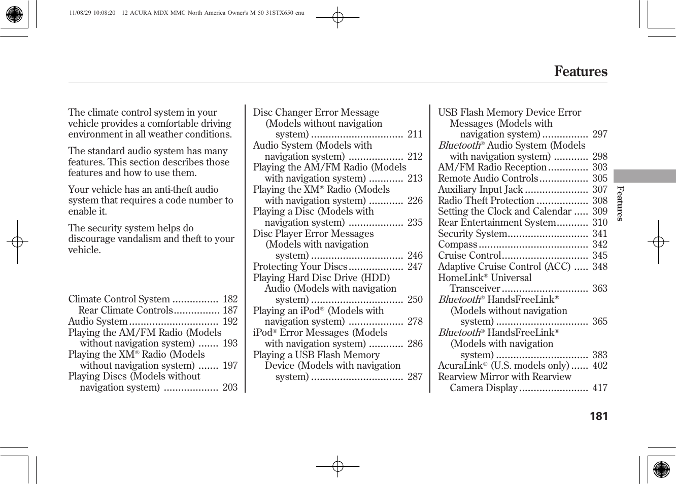 Features | Acura 2012 MDX User Manual | Page 188 / 617