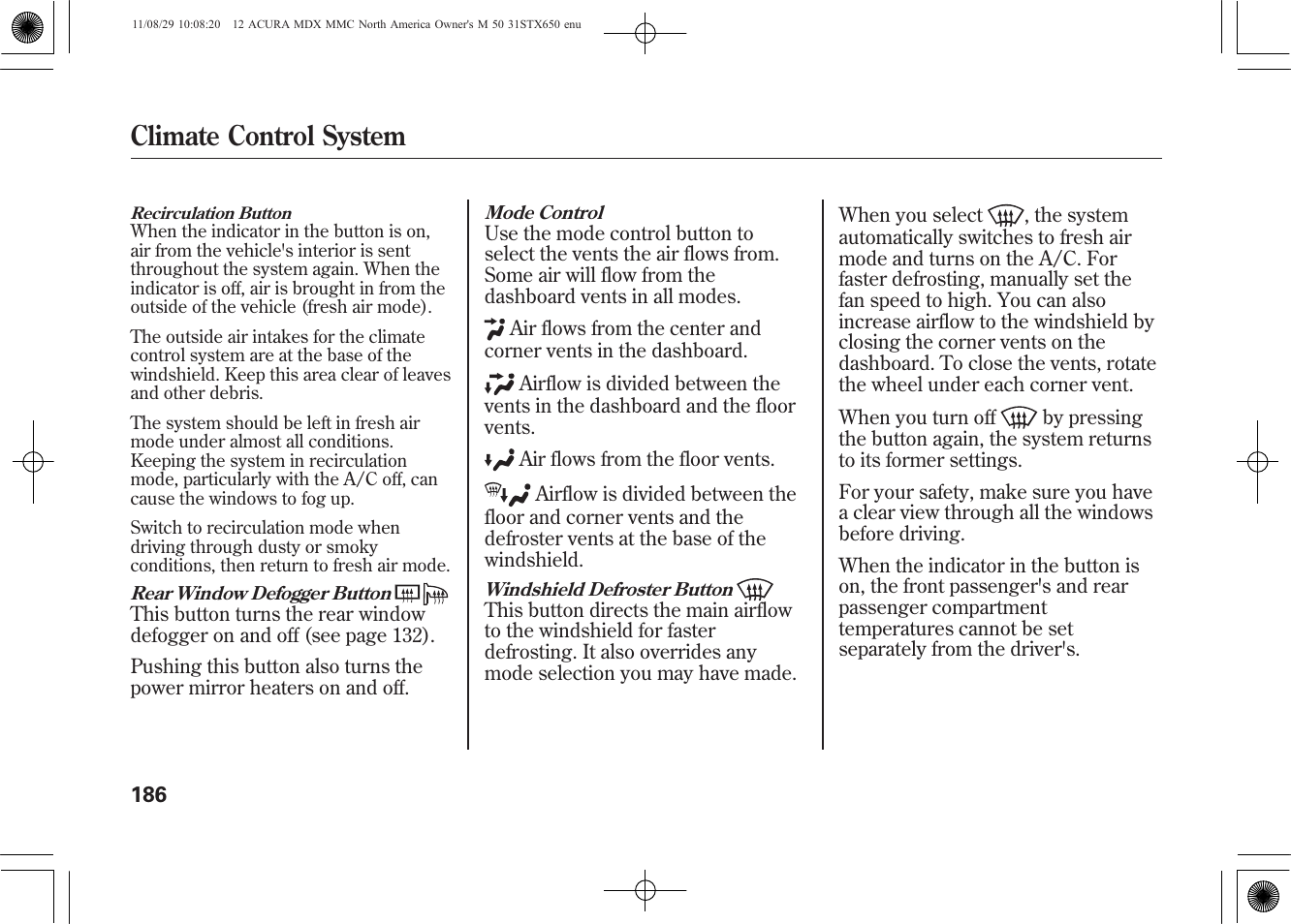 Climate control system | Acura 2012 MDX User Manual | Page 193 / 617