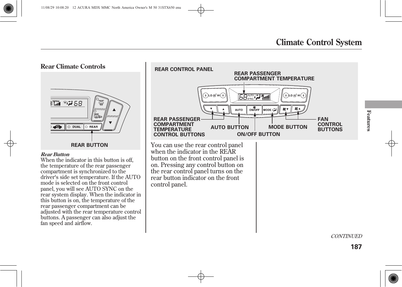 Climate control system | Acura 2012 MDX User Manual | Page 194 / 617