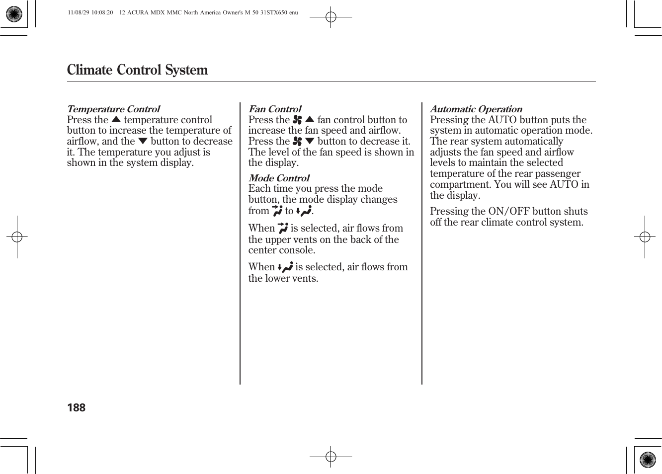 Climate control system | Acura 2012 MDX User Manual | Page 195 / 617