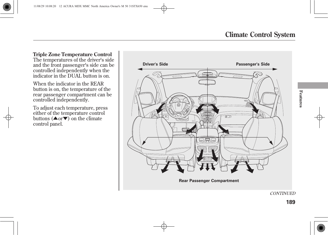 Climate control system | Acura 2012 MDX User Manual | Page 196 / 617