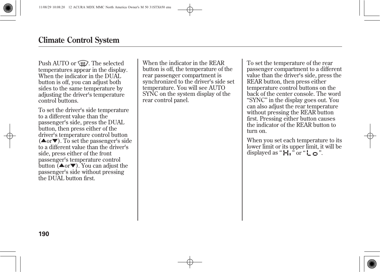 Climate control system | Acura 2012 MDX User Manual | Page 197 / 617