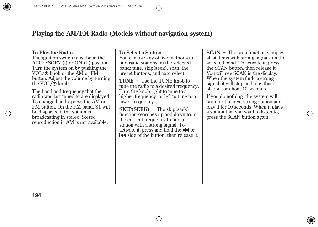 Acura 2012 MDX User Manual | Page 201 / 617