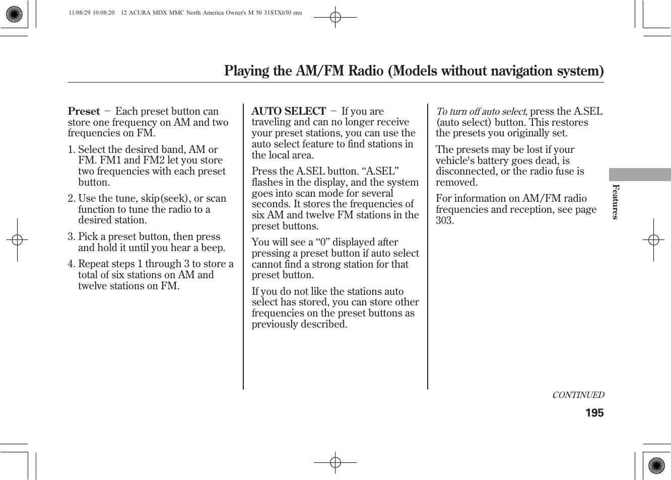 Acura 2012 MDX User Manual | Page 202 / 617