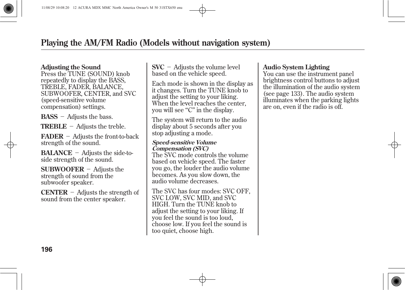 Acura 2012 MDX User Manual | Page 203 / 617