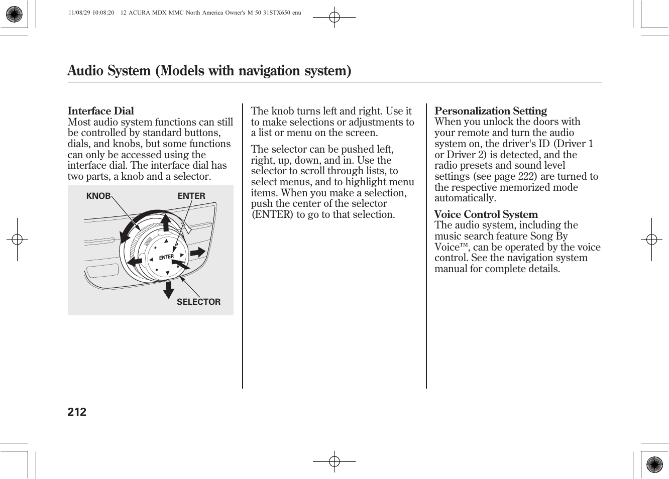 Audio system (models with navigation system) | Acura 2012 MDX User Manual | Page 219 / 617