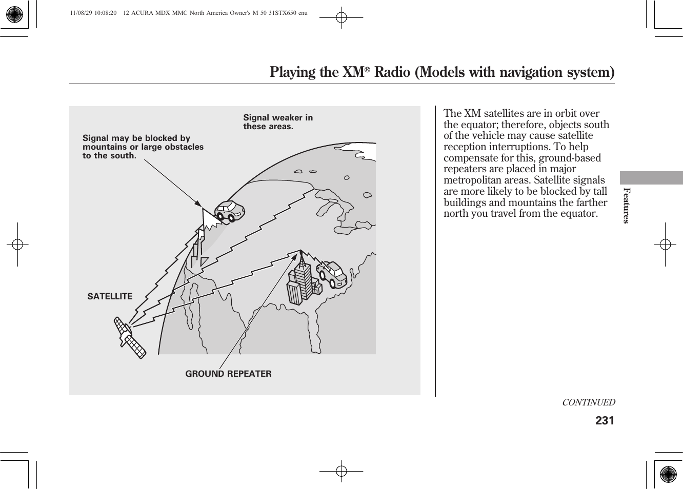 Playing the xm, Radio (models with navigation system) | Acura 2012 MDX User Manual | Page 238 / 617