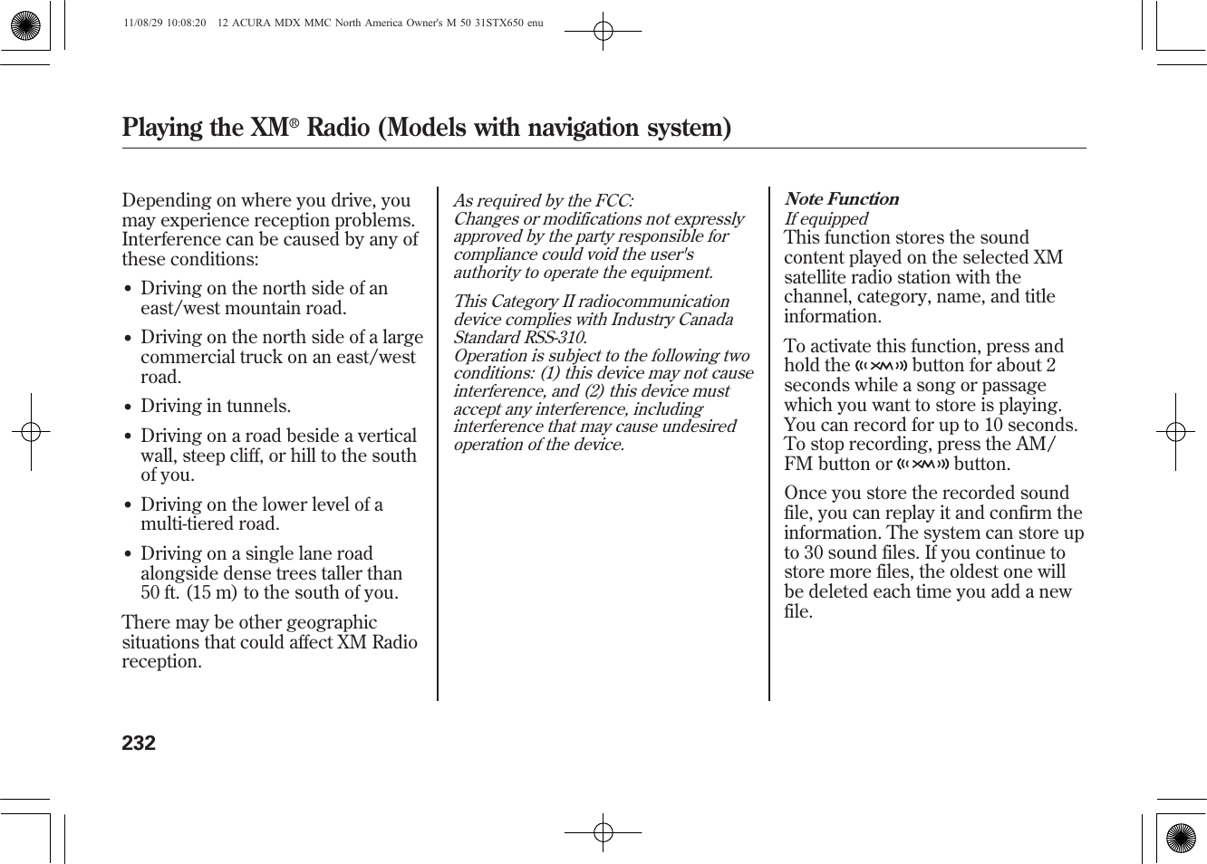Playing the xm, Radio (models with navigation system) | Acura 2012 MDX User Manual | Page 239 / 617
