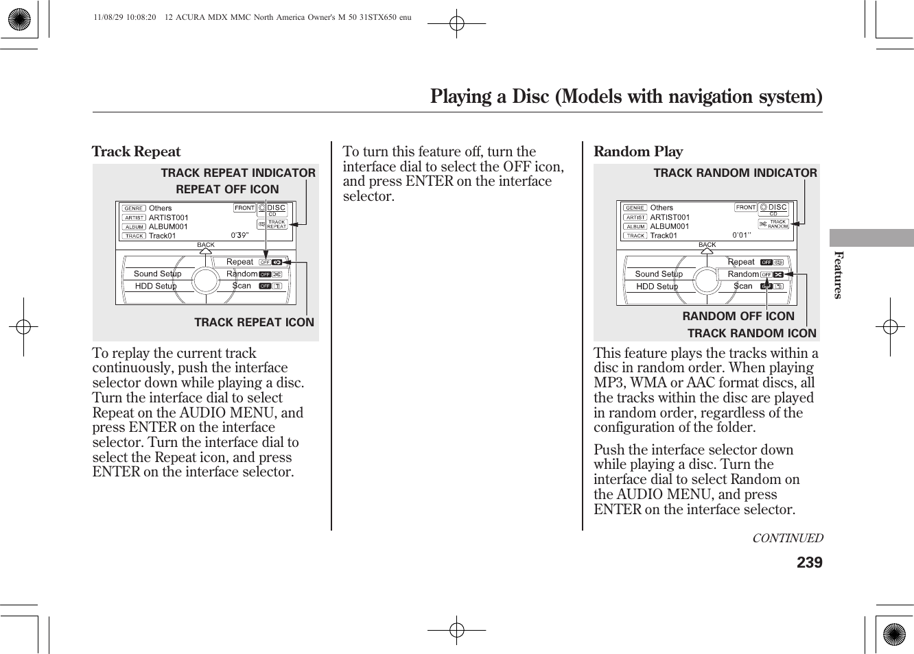 Playing a disc (models with navigation system) | Acura 2012 MDX User Manual | Page 246 / 617