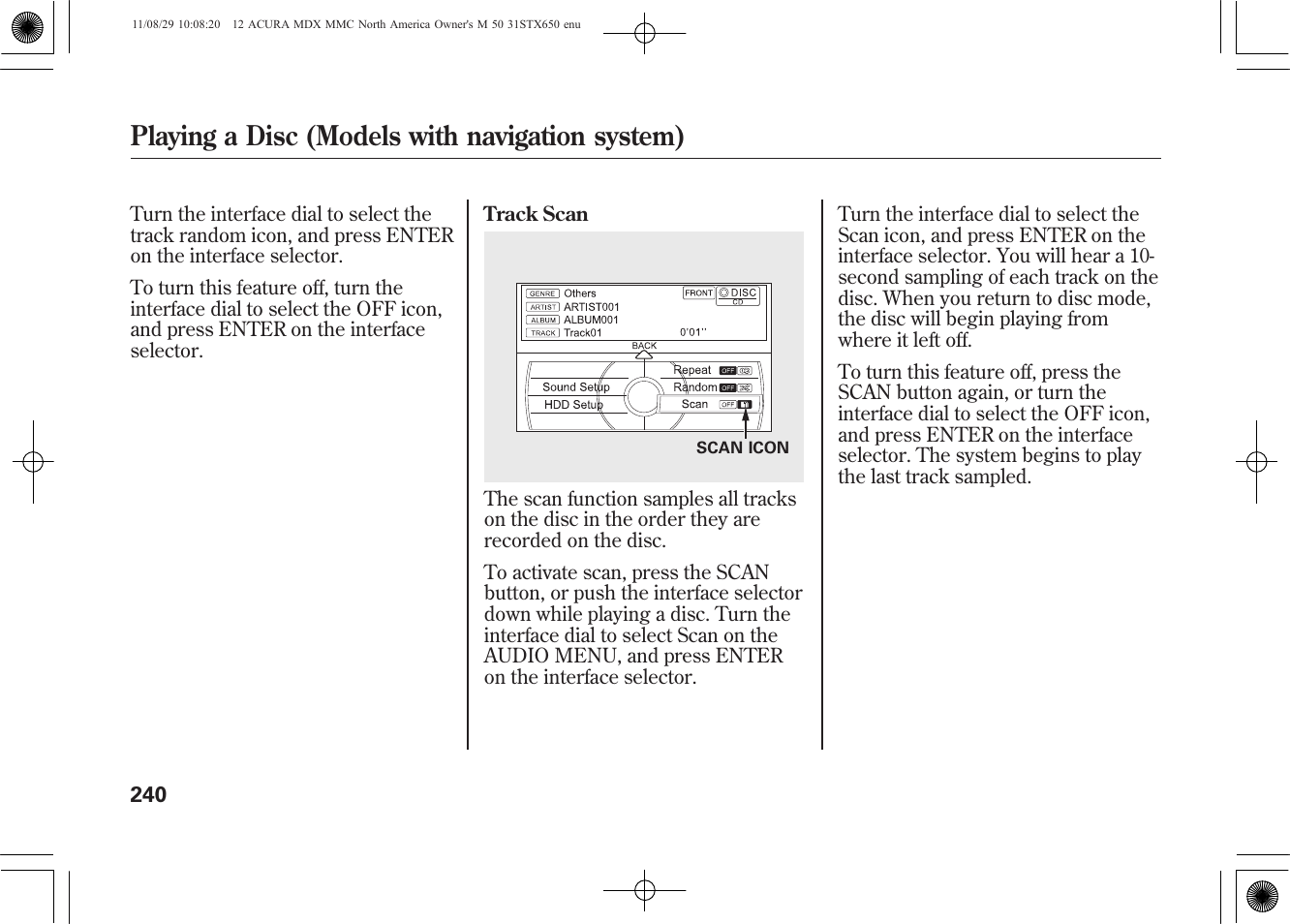 Playing a disc (models with navigation system) | Acura 2012 MDX User Manual | Page 247 / 617