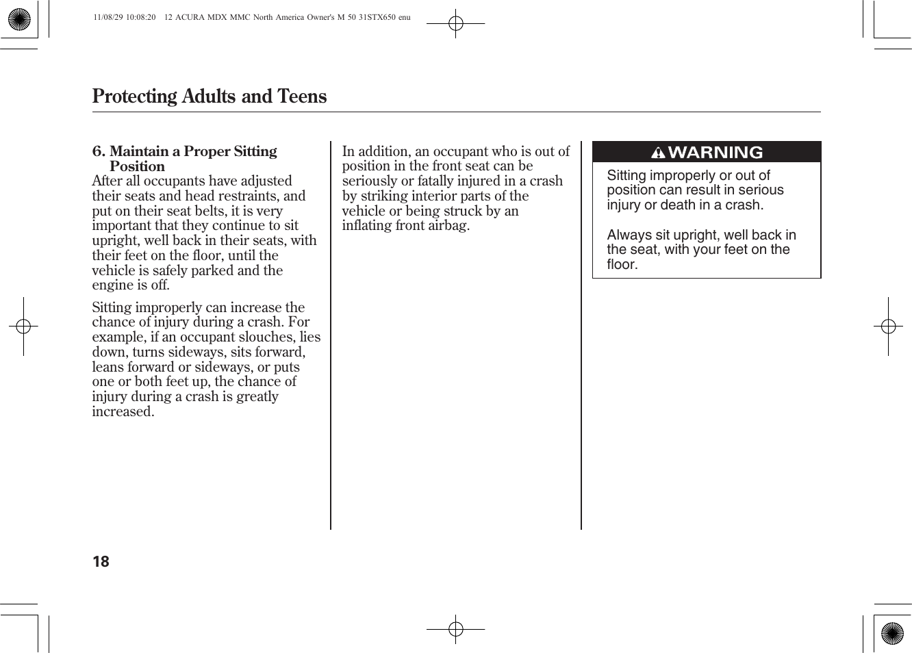 Protecting adults and teens | Acura 2012 MDX User Manual | Page 25 / 617