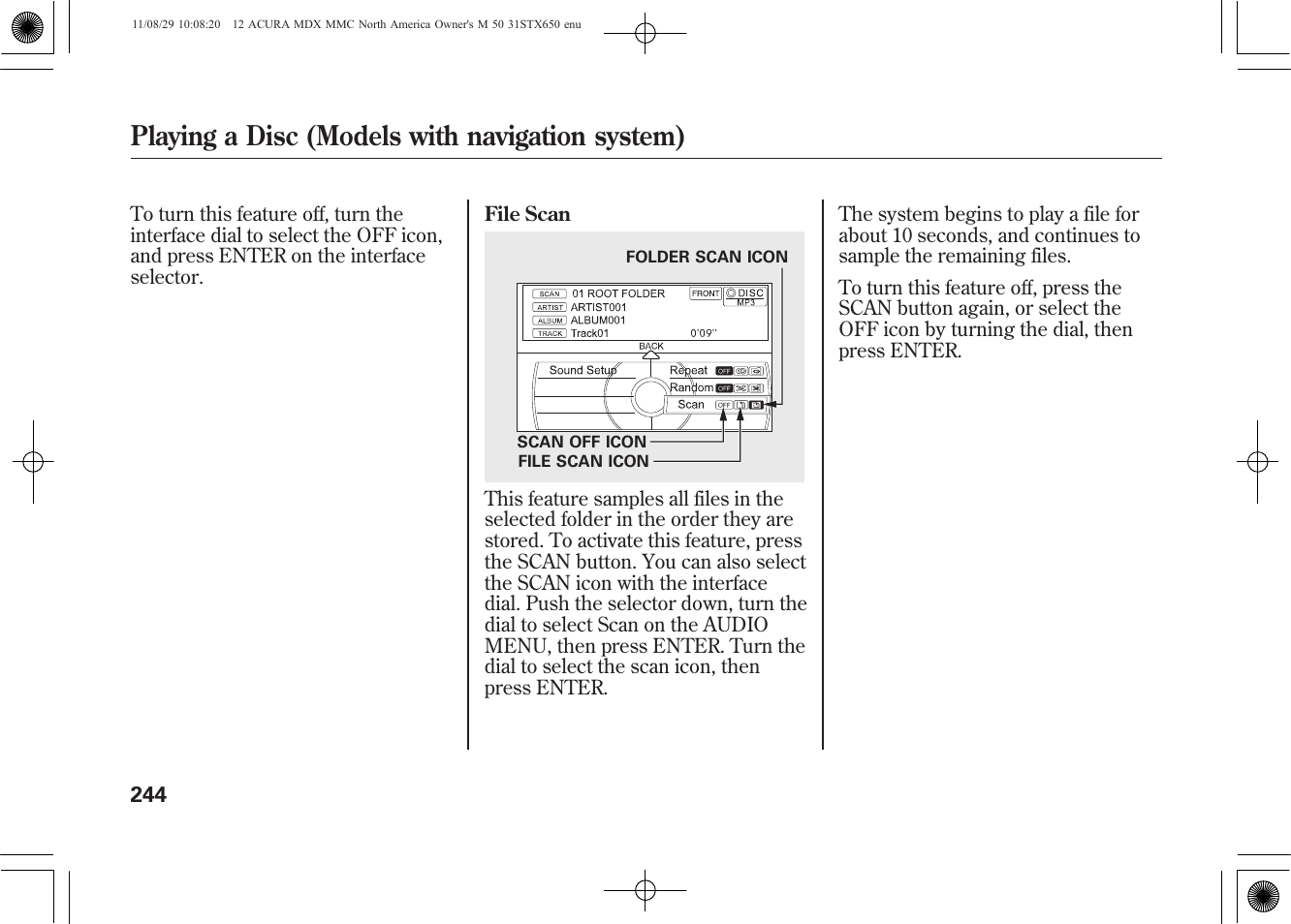 Playing a disc (models with navigation system) | Acura 2012 MDX User Manual | Page 251 / 617