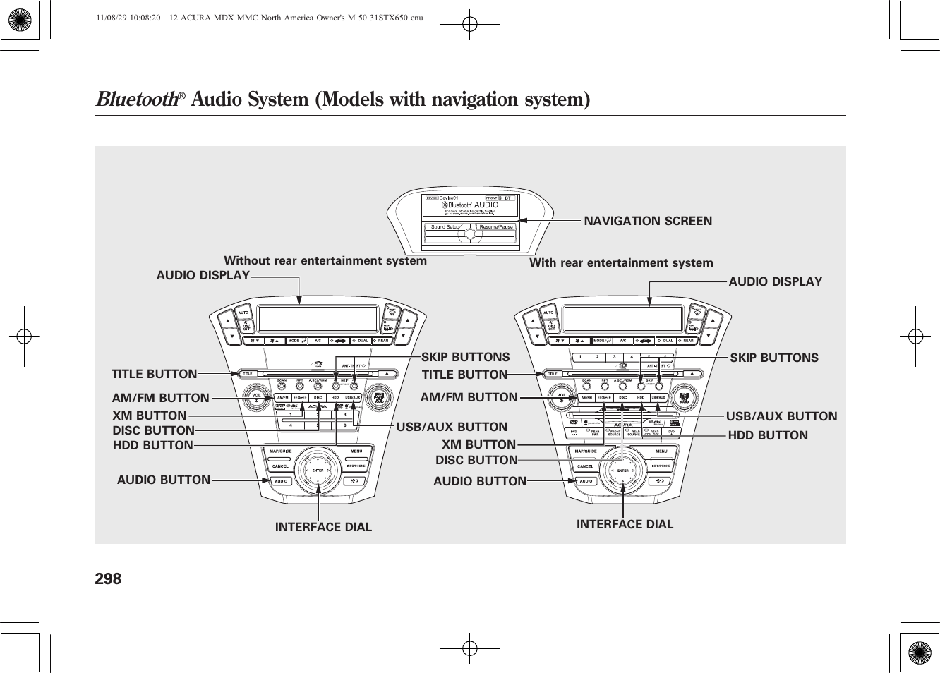 Bluetooth, Audio system (models with navigation system) | Acura 2012 MDX User Manual | Page 305 / 617