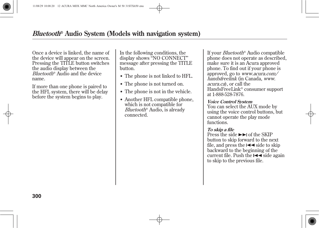 Bluetooth, Audio system (models with navigation system) | Acura 2012 MDX User Manual | Page 307 / 617