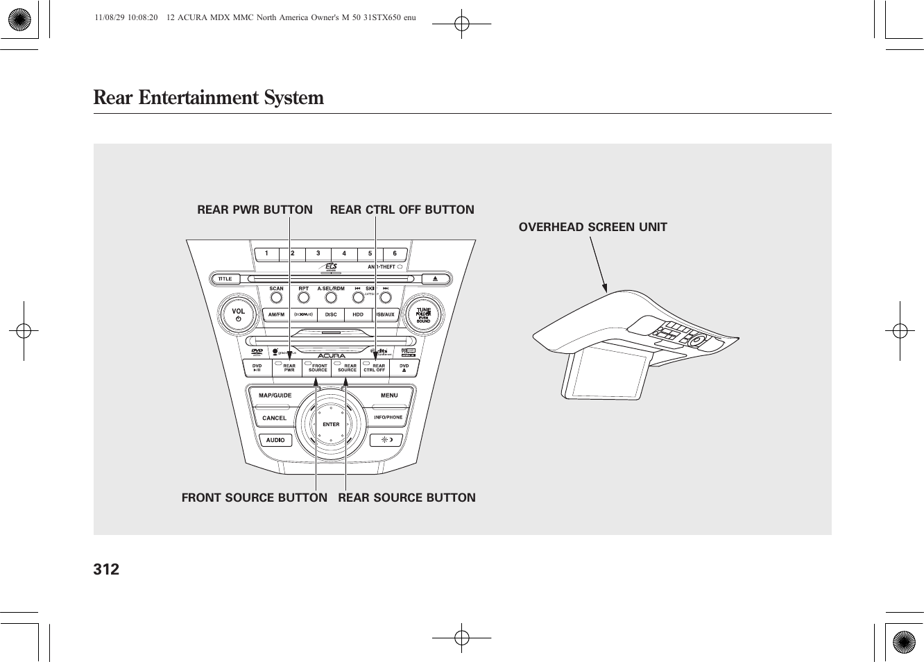 Rear entertainment system | Acura 2012 MDX User Manual | Page 319 / 617