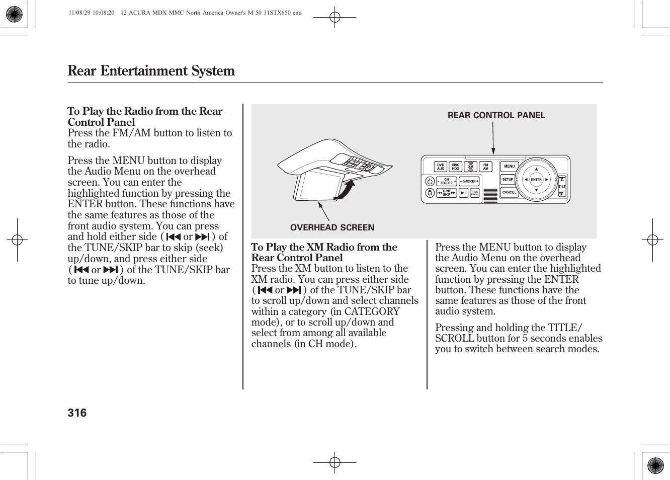 Rear entertainment system | Acura 2012 MDX User Manual | Page 323 / 617