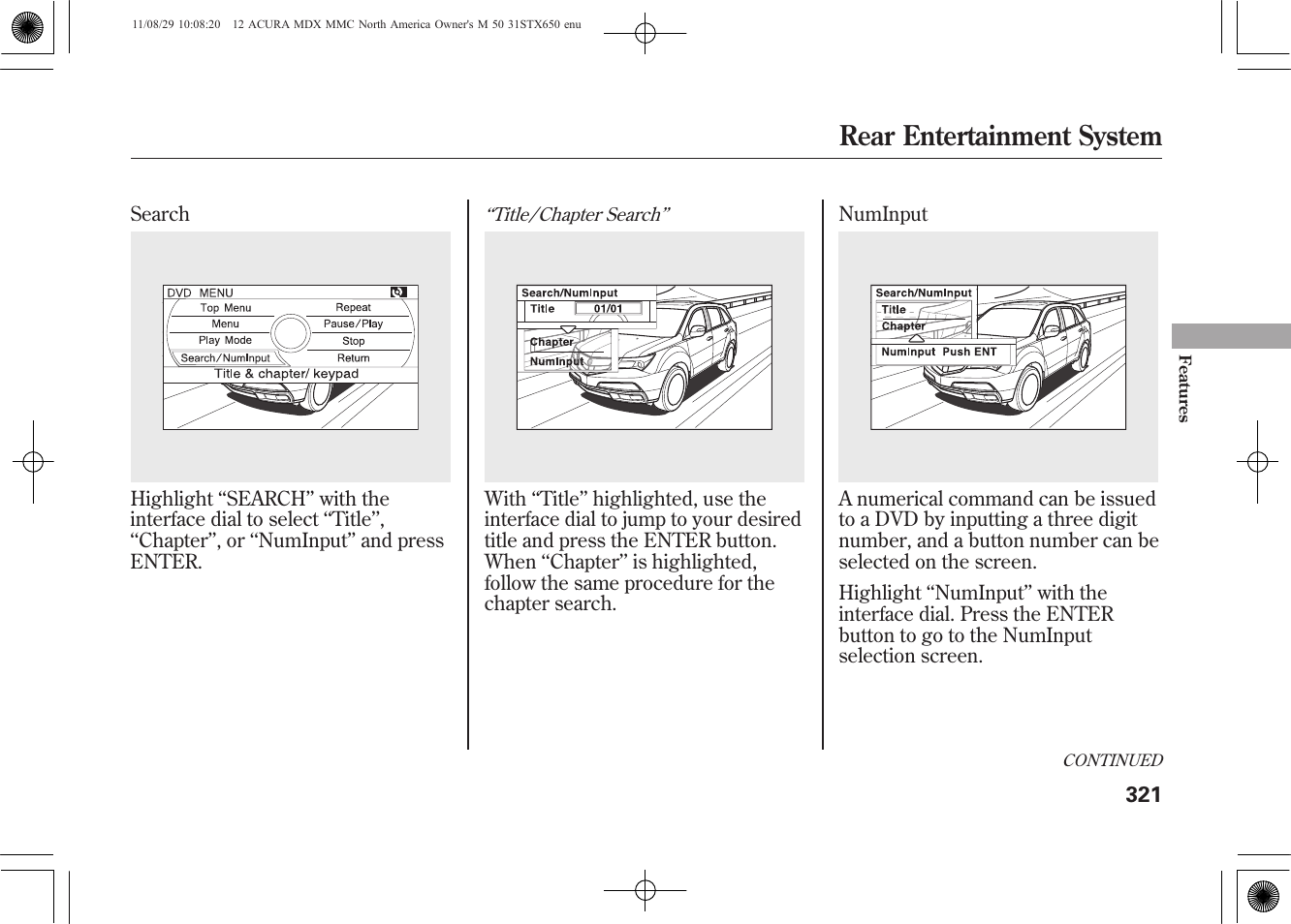 Rear entertainment system | Acura 2012 MDX User Manual | Page 328 / 617