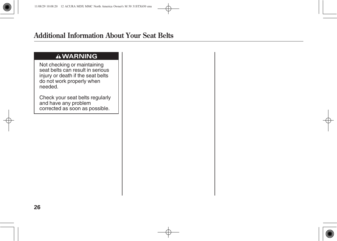 Additional information about your seat belts | Acura 2012 MDX User Manual | Page 33 / 617