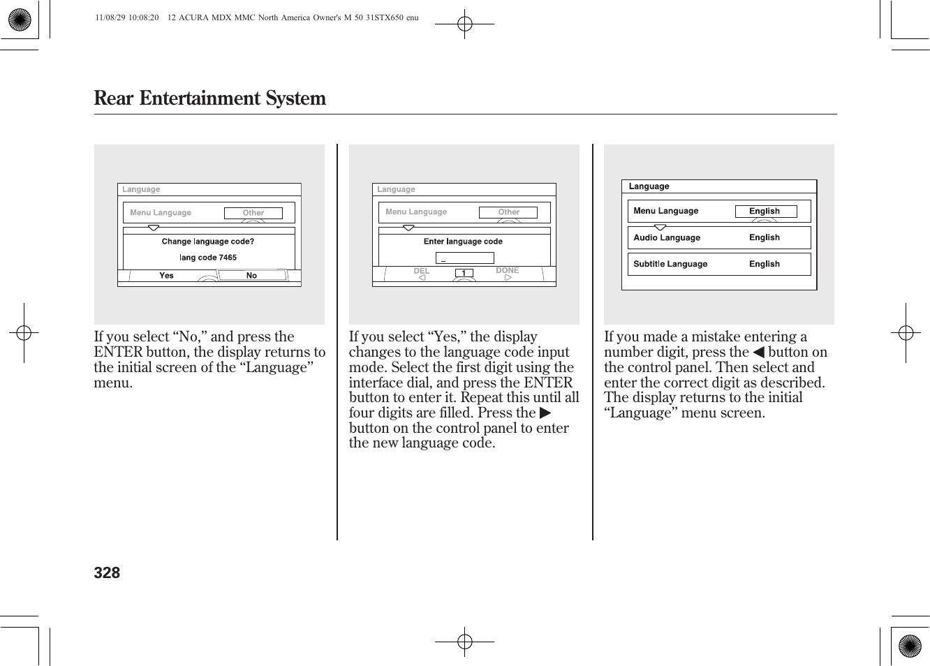 Rear entertainment system | Acura 2012 MDX User Manual | Page 335 / 617