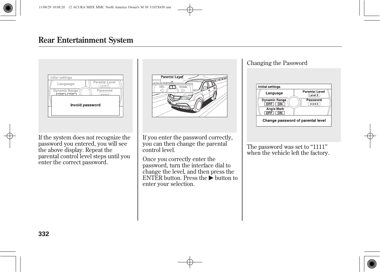Rear entertainment system | Acura 2012 MDX User Manual | Page 339 / 617