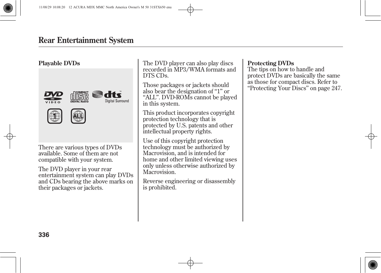 Rear entertainment system | Acura 2012 MDX User Manual | Page 343 / 617
