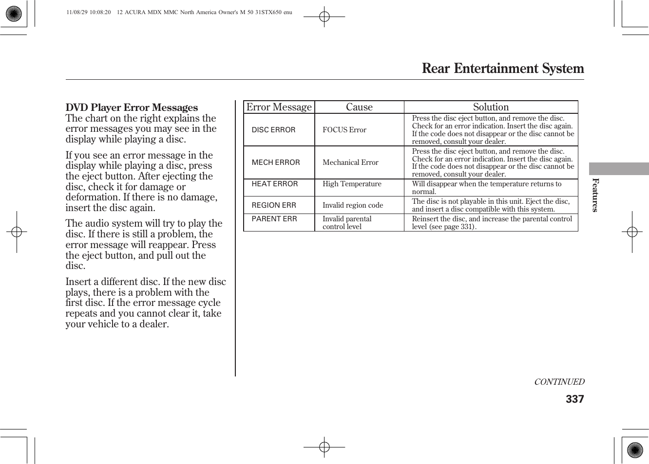 Rear entertainment system | Acura 2012 MDX User Manual | Page 344 / 617