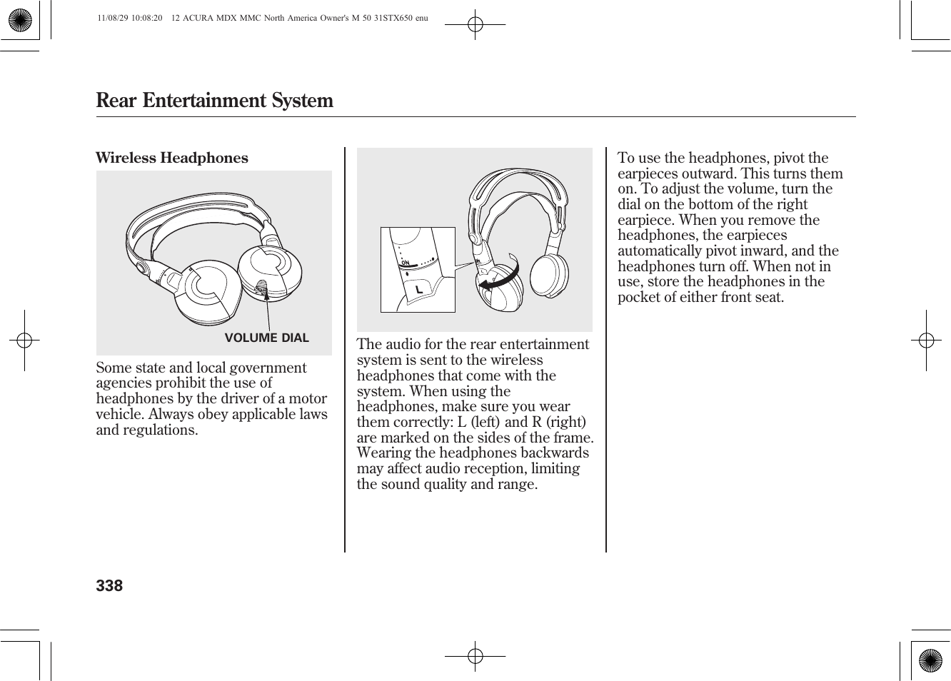 Rear entertainment system | Acura 2012 MDX User Manual | Page 345 / 617