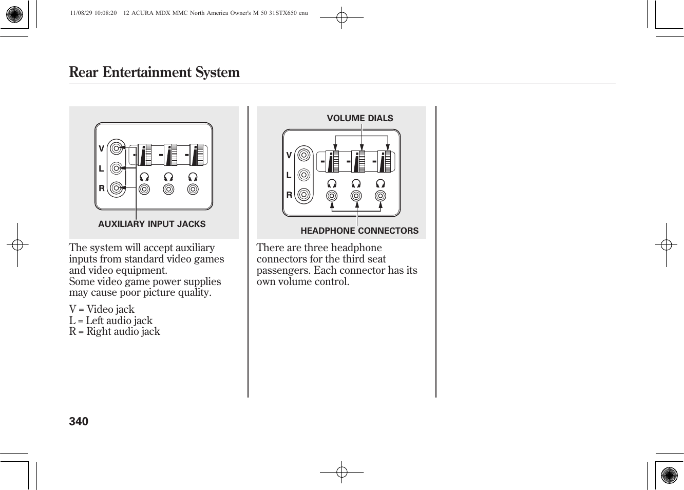 Rear entertainment system | Acura 2012 MDX User Manual | Page 347 / 617