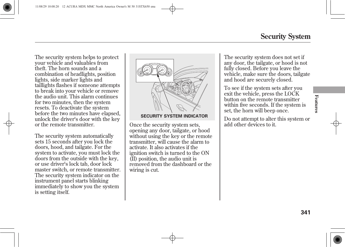 Security system | Acura 2012 MDX User Manual | Page 348 / 617