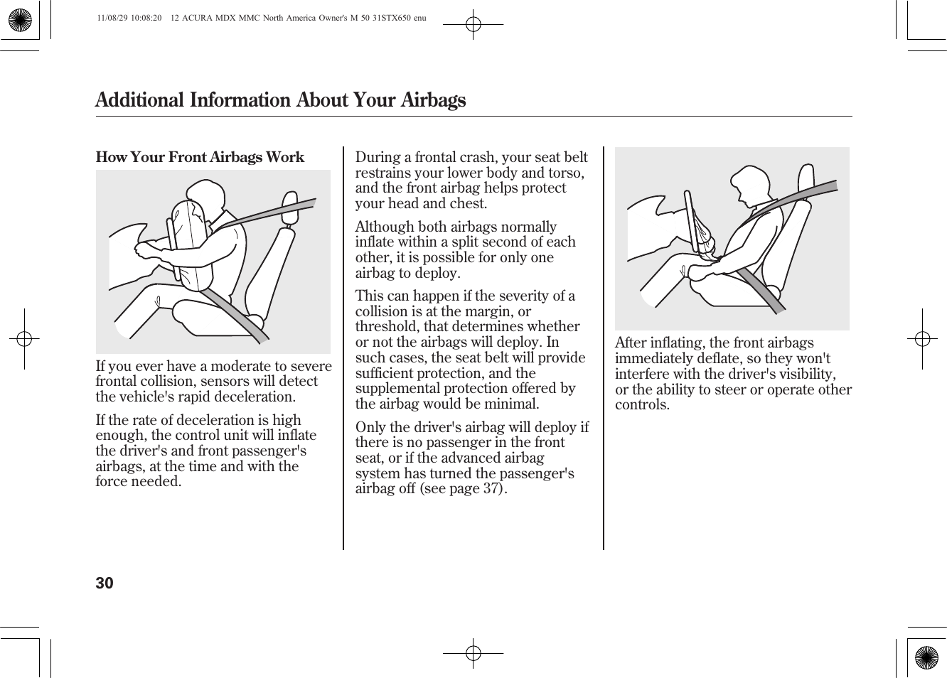 Additional information about your airbags | Acura 2012 MDX User Manual | Page 37 / 617