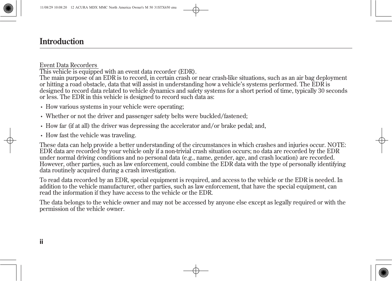 Introduction | Acura 2012 MDX User Manual | Page 4 / 617