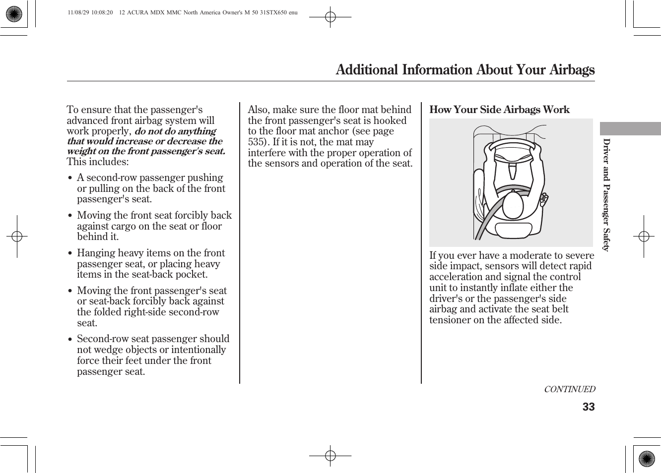 Additional information about your airbags | Acura 2012 MDX User Manual | Page 40 / 617