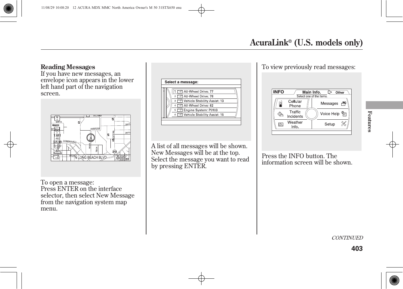 Acuralink, U.s. models only) | Acura 2012 MDX User Manual | Page 410 / 617