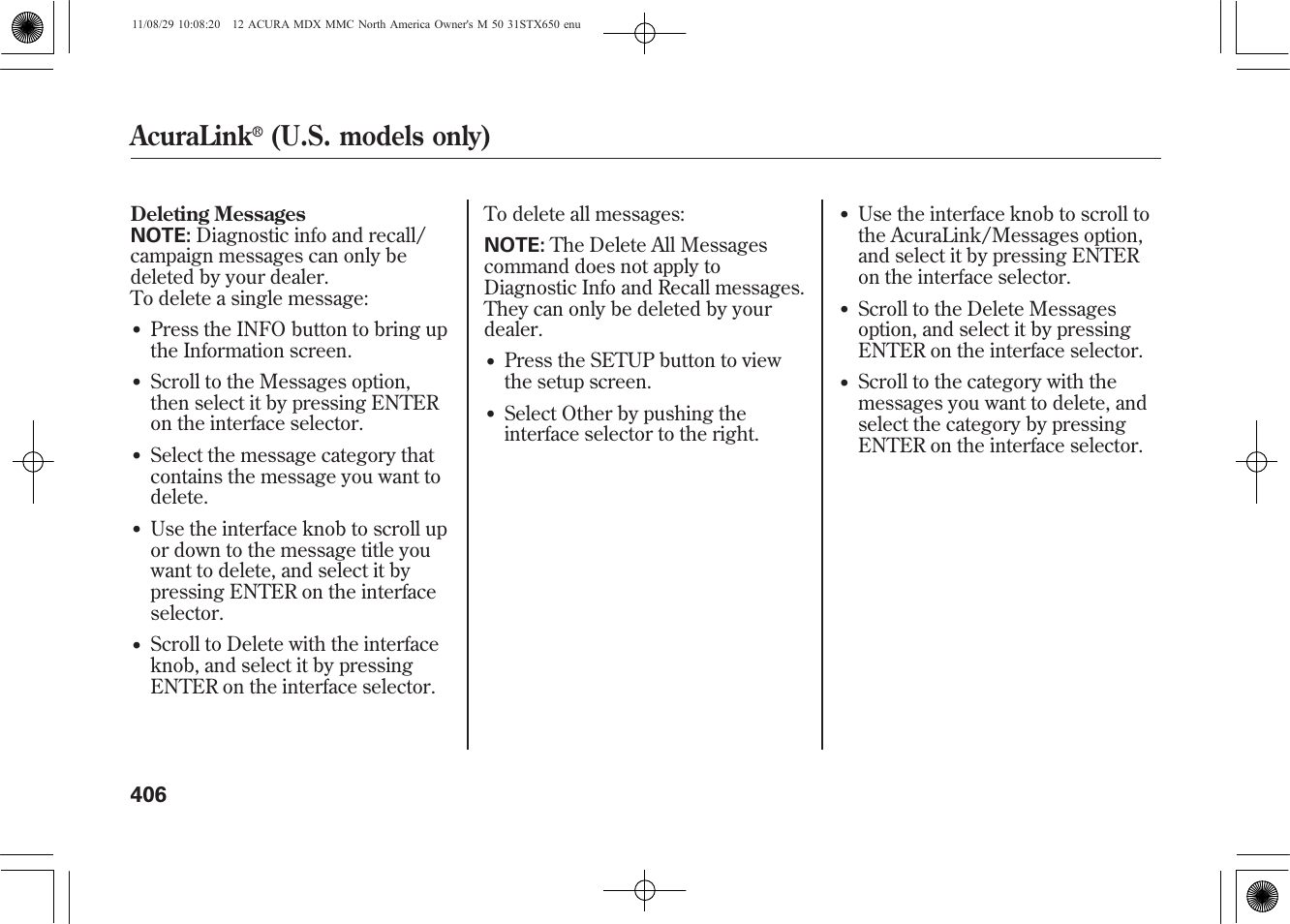 Acuralink, U.s. models only) | Acura 2012 MDX User Manual | Page 413 / 617