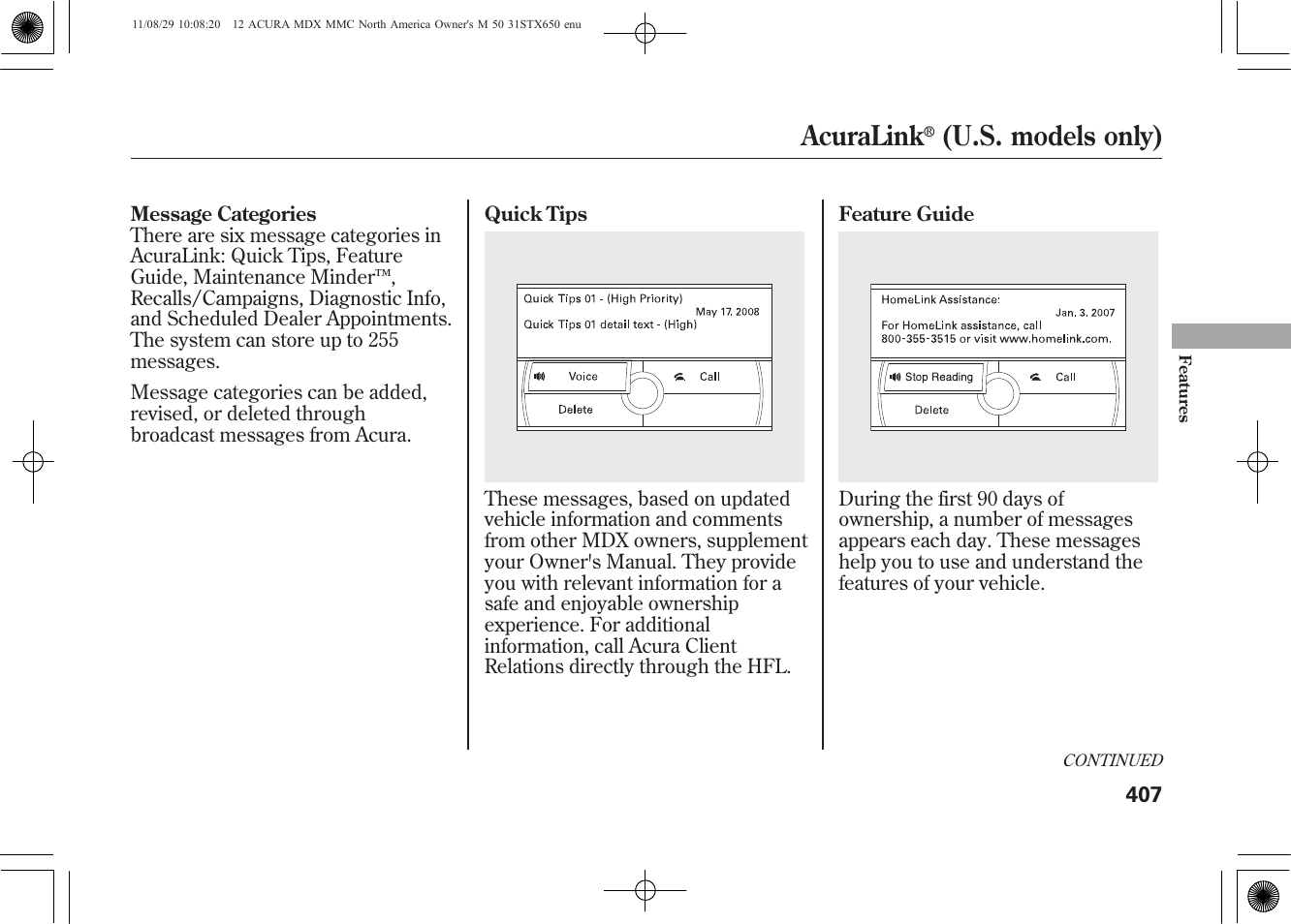 Acuralink, U.s. models only) | Acura 2012 MDX User Manual | Page 414 / 617