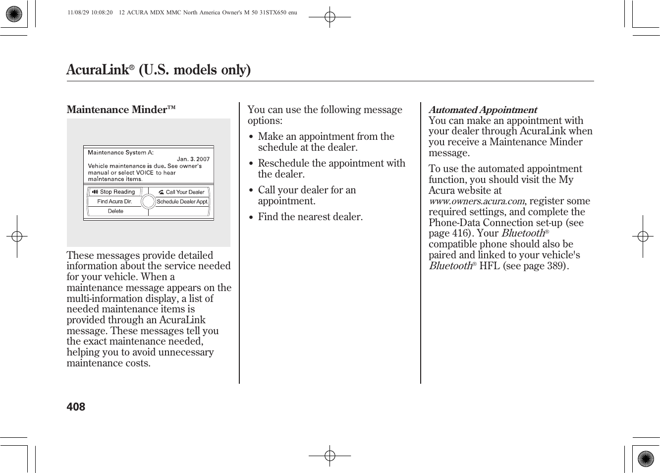 Acuralink, U.s. models only) | Acura 2012 MDX User Manual | Page 415 / 617
