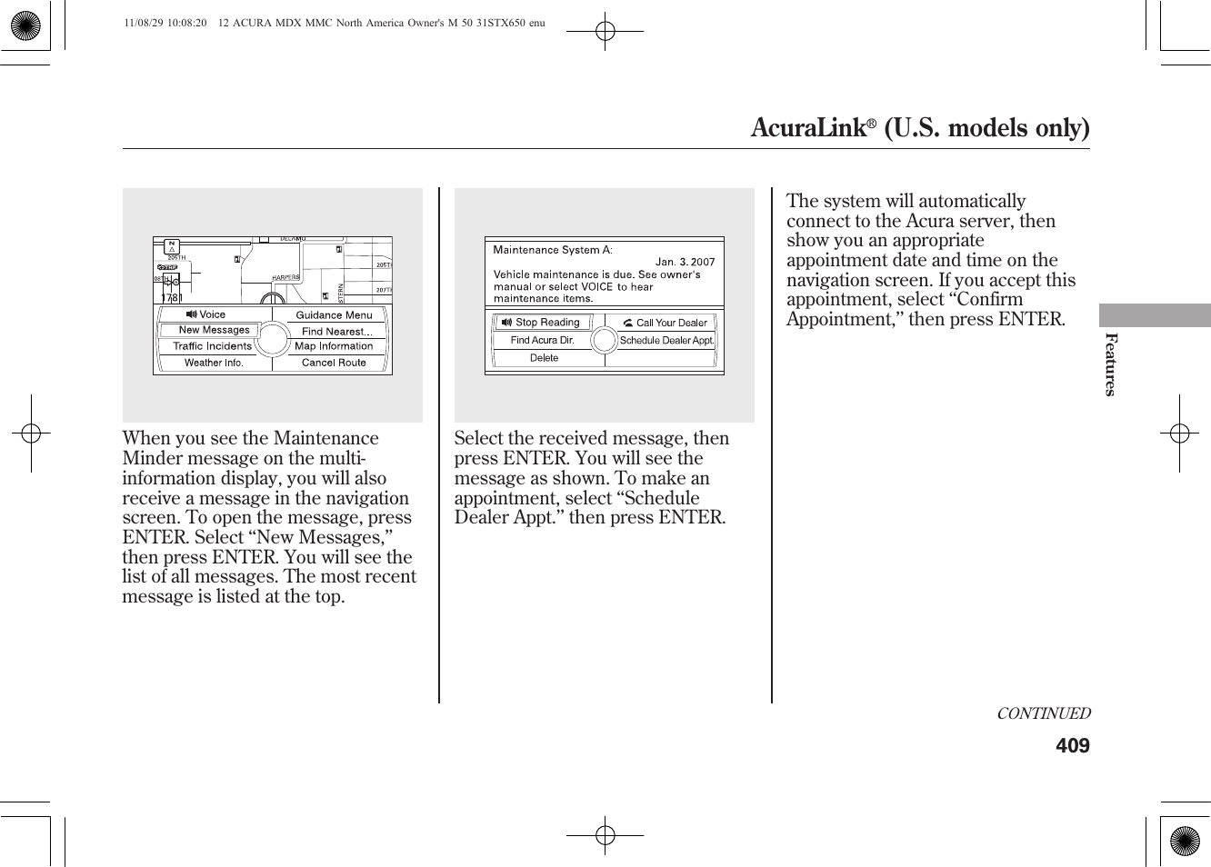 Acuralink, U.s. models only) | Acura 2012 MDX User Manual | Page 416 / 617