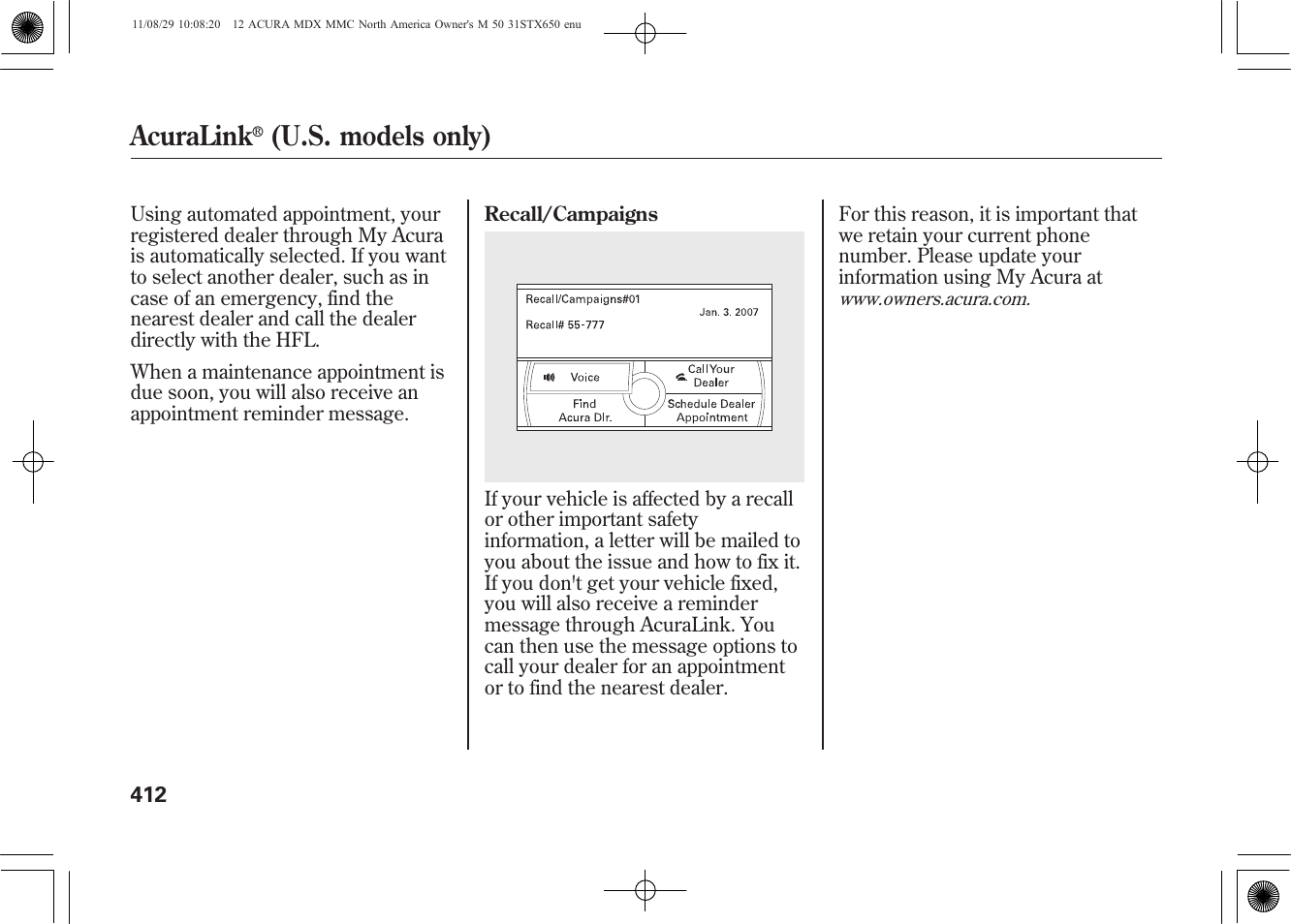Acuralink, U.s. models only) | Acura 2012 MDX User Manual | Page 419 / 617