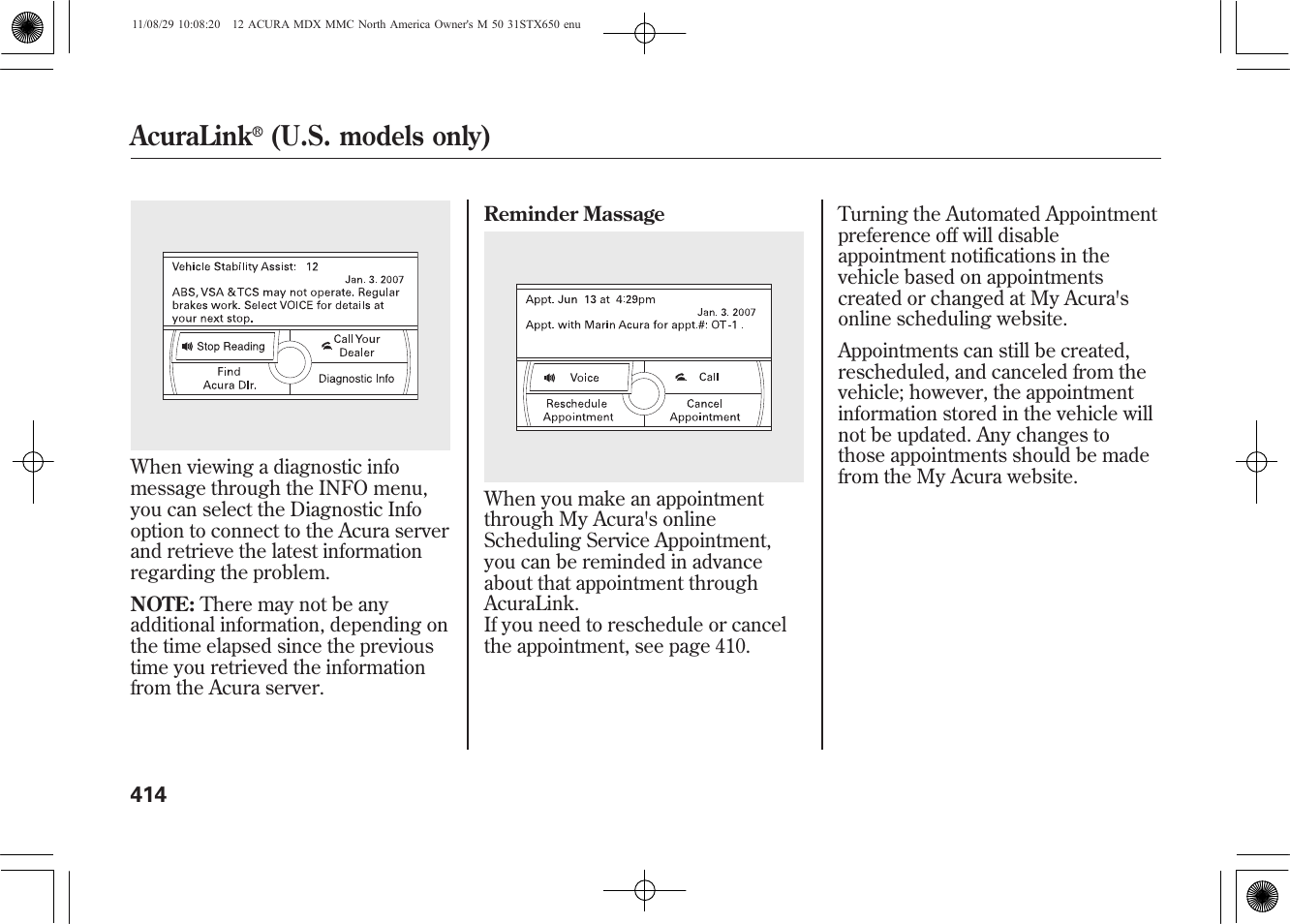 Acuralink, U.s. models only) | Acura 2012 MDX User Manual | Page 421 / 617