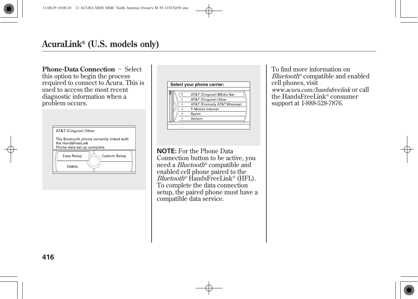 Acuralink, U.s. models only) | Acura 2012 MDX User Manual | Page 423 / 617