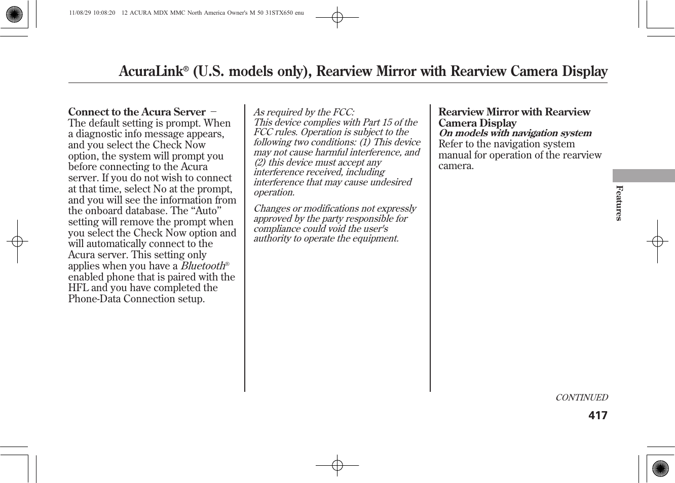 Acuralink | Acura 2012 MDX User Manual | Page 424 / 617