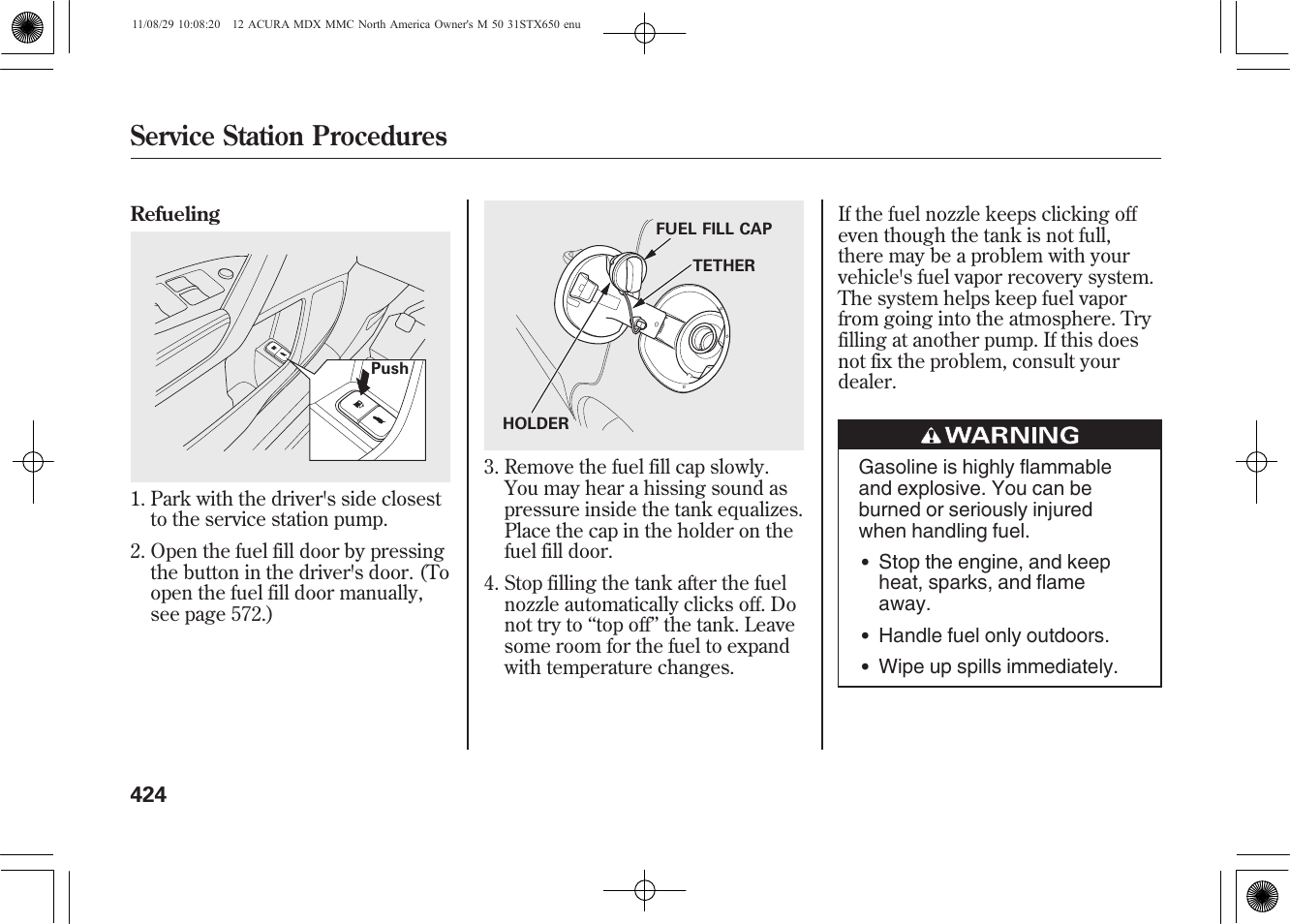Service station procedures | Acura 2012 MDX User Manual | Page 431 / 617