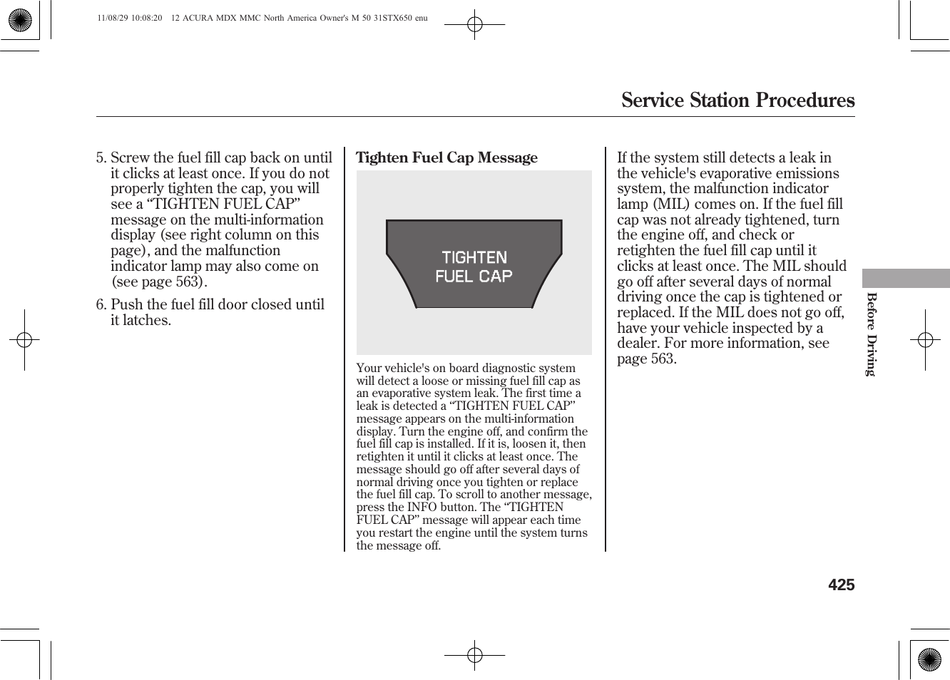 Service station procedures | Acura 2012 MDX User Manual | Page 432 / 617