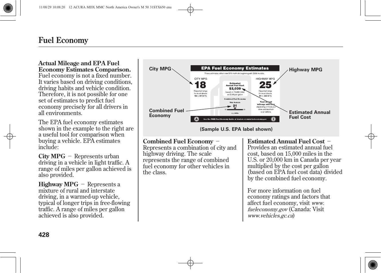 Fuel economy | Acura 2012 MDX User Manual | Page 435 / 617