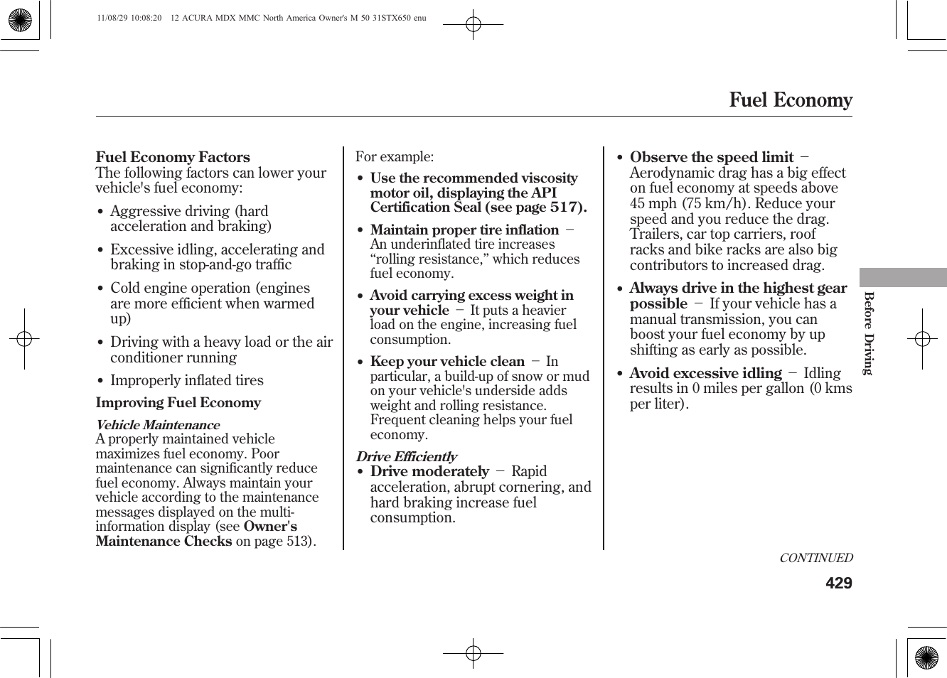 Fuel economy | Acura 2012 MDX User Manual | Page 436 / 617