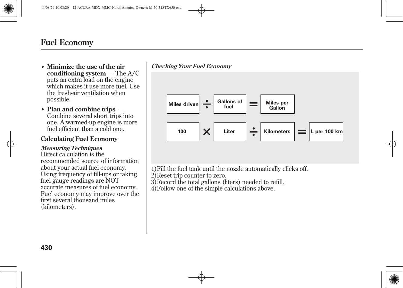 Fuel economy | Acura 2012 MDX User Manual | Page 437 / 617