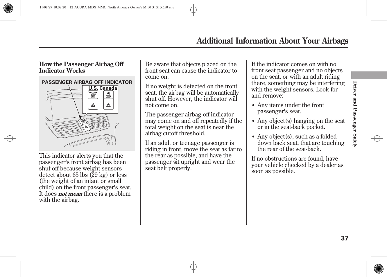 Additional information about your airbags | Acura 2012 MDX User Manual | Page 44 / 617