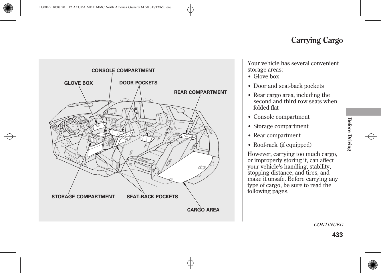 Carrying cargo | Acura 2012 MDX User Manual | Page 440 / 617