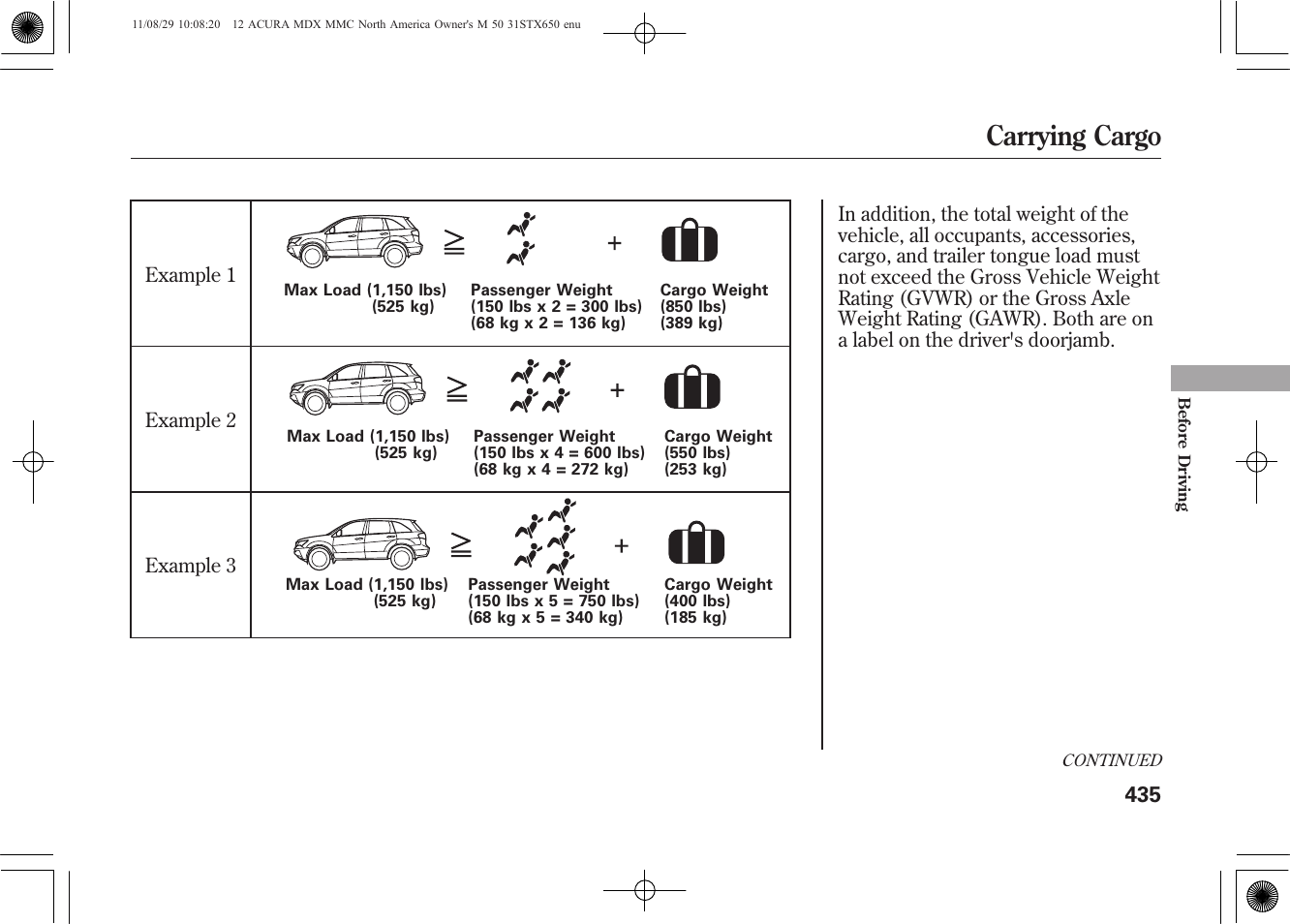 Carrying cargo | Acura 2012 MDX User Manual | Page 442 / 617